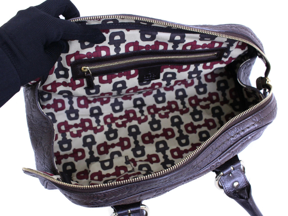 Gucci Bag Handbag Brown Leather Boston ssima - Picture 8 of 9
